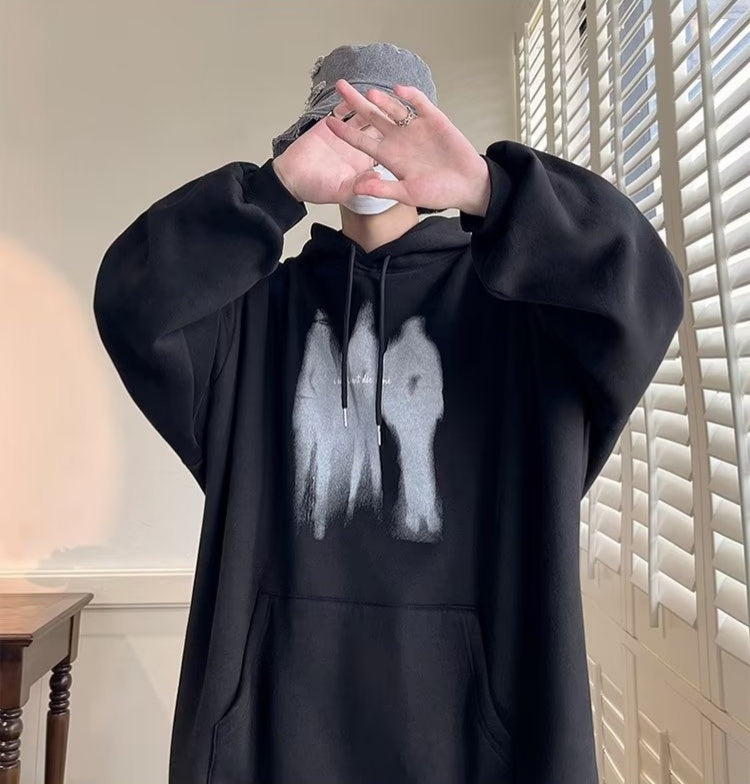 Couple Hip Hop Loose Plus Size Fleece-lined Thicker Sweater - KuzuSHOP