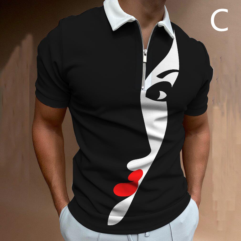 Shirts For Men Face Art Print Short Sleeve Tshirts Streetwear Mens - KuzuSHOP