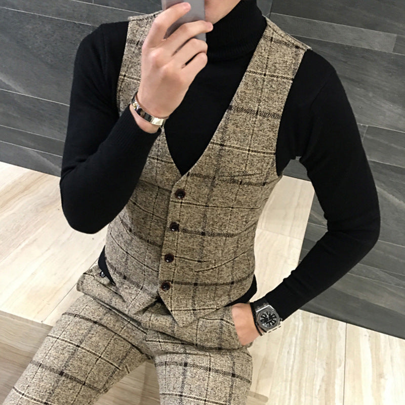 Thick Slim Fit Plaid Suits - KuzuSHOP