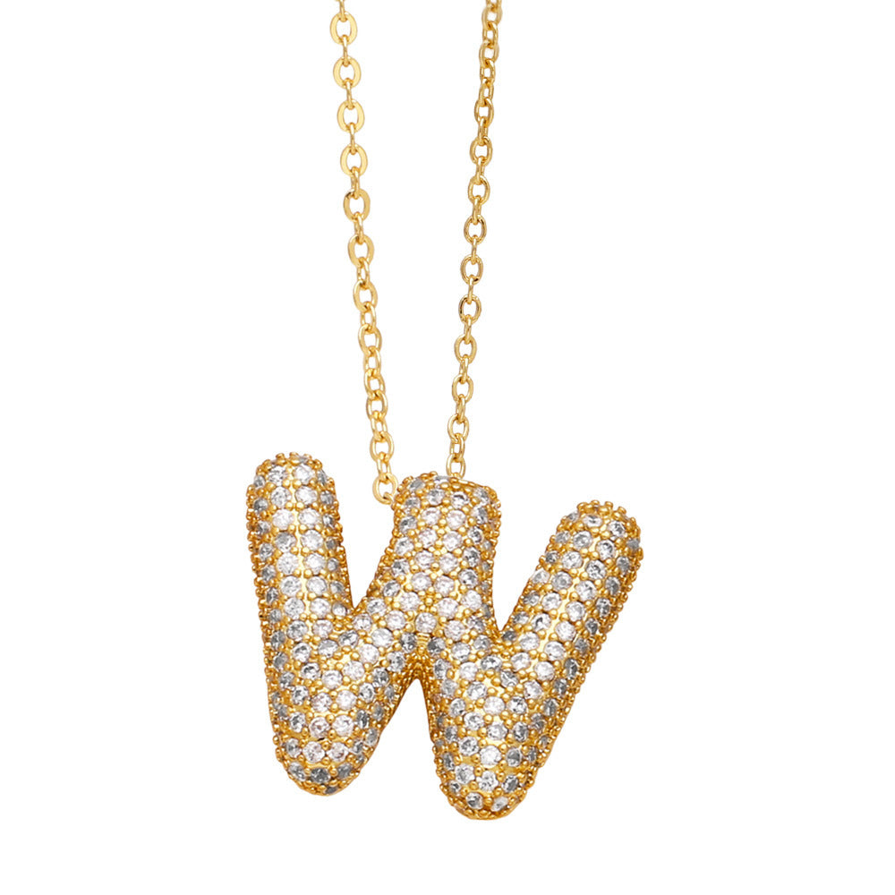 26 English Letter Necklace For Women Inlaid Zircon - KuzuSHOP