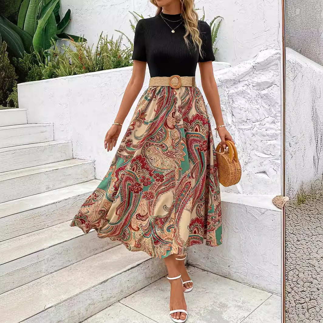 Elegant Graceful Printing Stitching Dress - KuzuSHOP