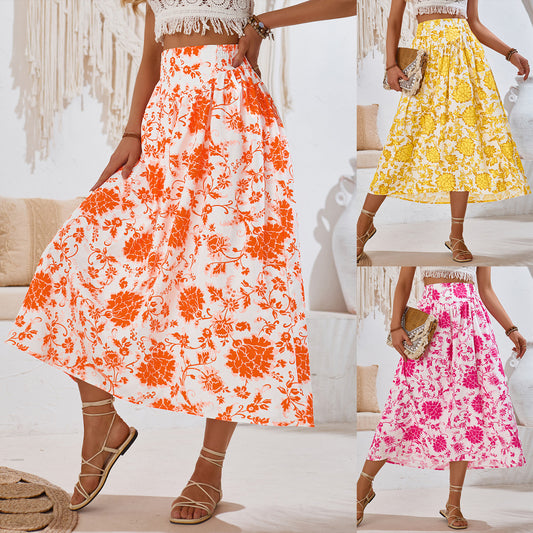 European And American Hot Print Casual Waist Tight Fresh Air Skirt - KuzuSHOP