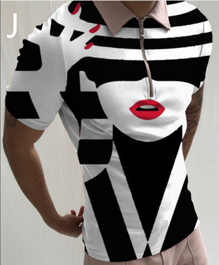 Shirts For Men Face Art Print Short Sleeve Tshirts Streetwear Mens - KuzuSHOP