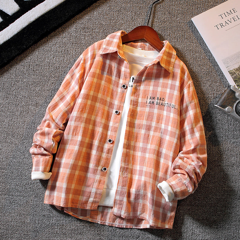 Boys' Long-sleeved Plaid Shirt Casual Trendy And Handsome - KuzuSHOP