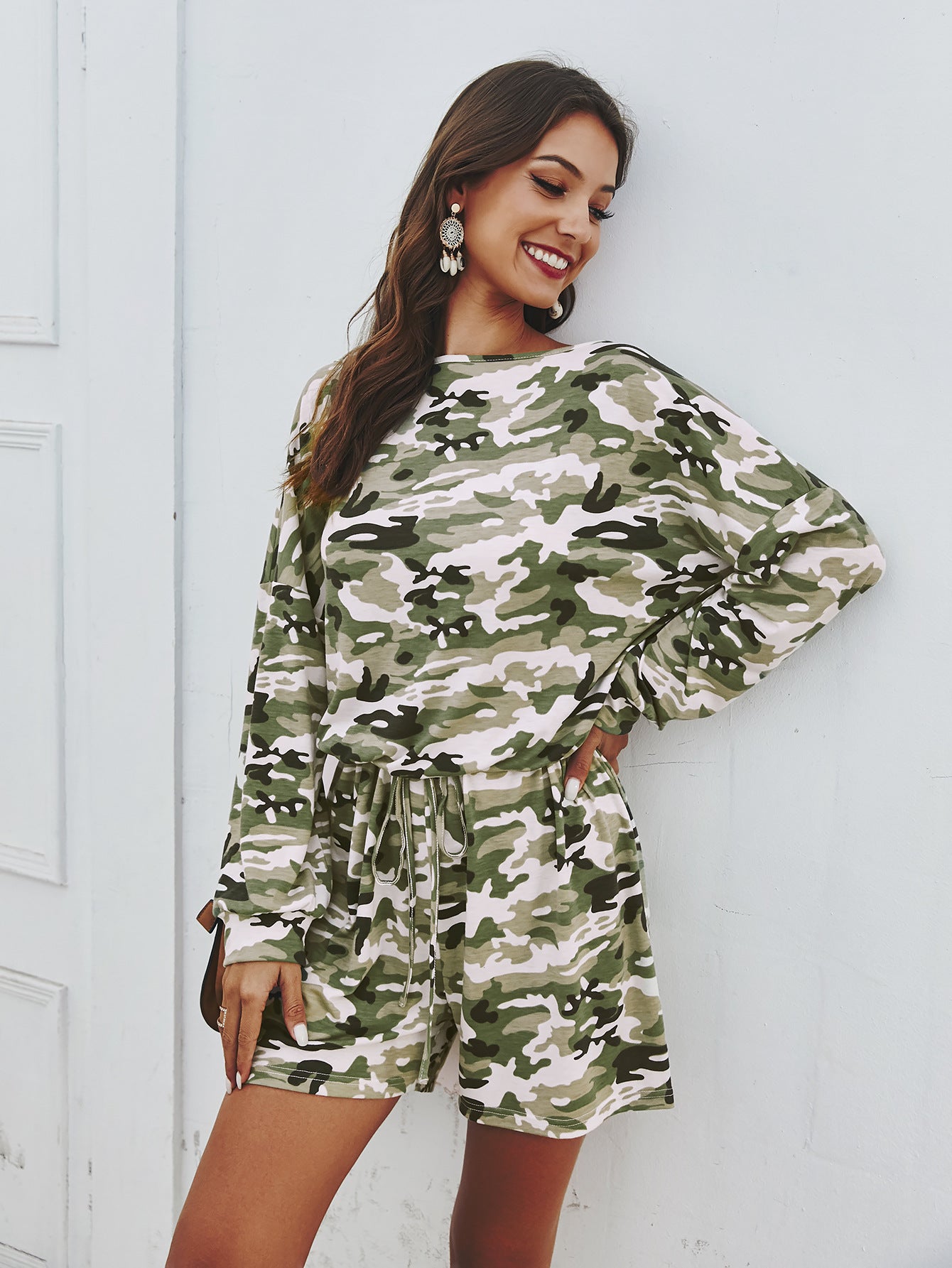 Spring Wear European And American Camouflage Casual One-piece Shorts - KuzuSHOP