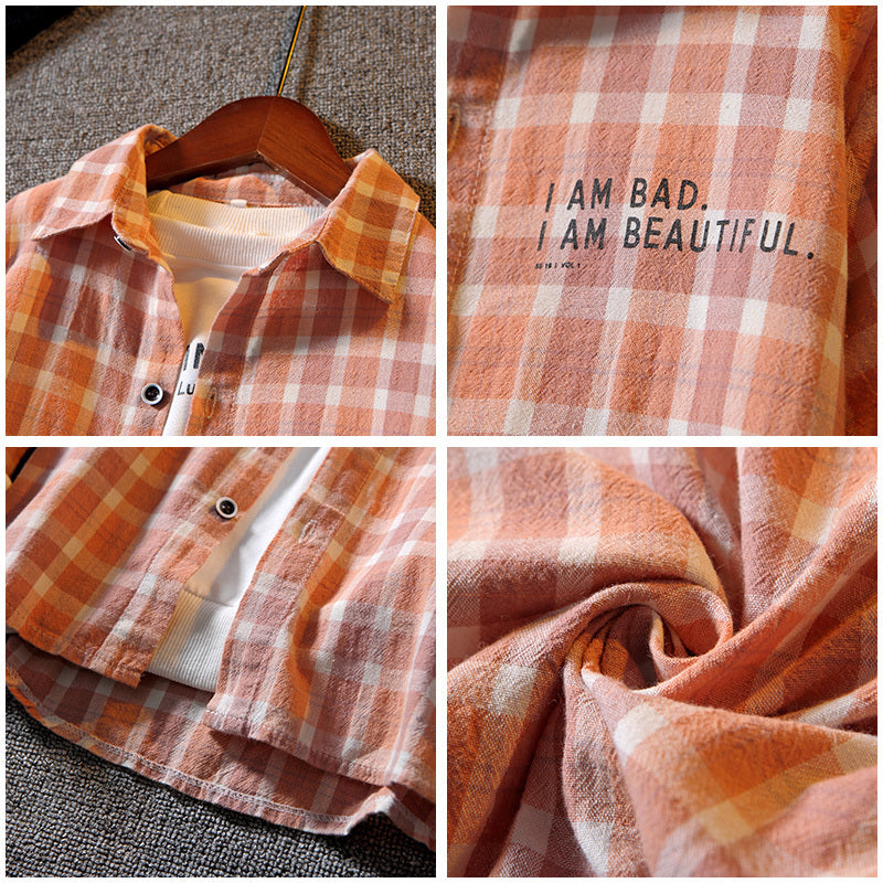 Boys' Long-sleeved Plaid Shirt Casual Trendy And Handsome - KuzuSHOP