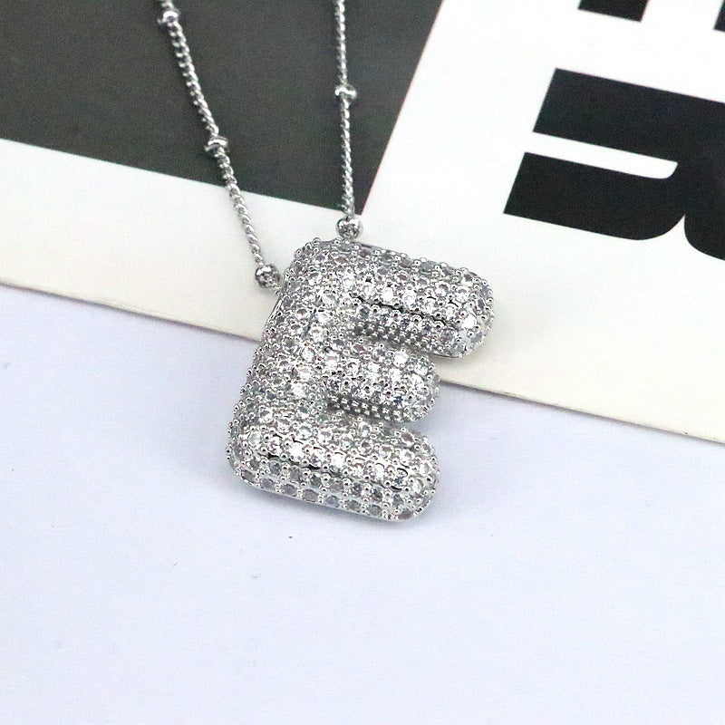 Brass Zircon Bubble Balloon Letter Pendant Necklace For Women - KuzuSHOP