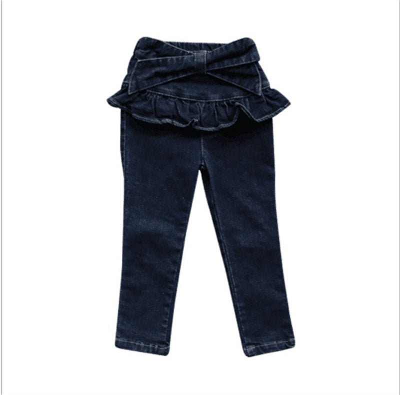 Children Girl Bow Sweet Little Feet Denim Skirt Pants - KuzuSHOP