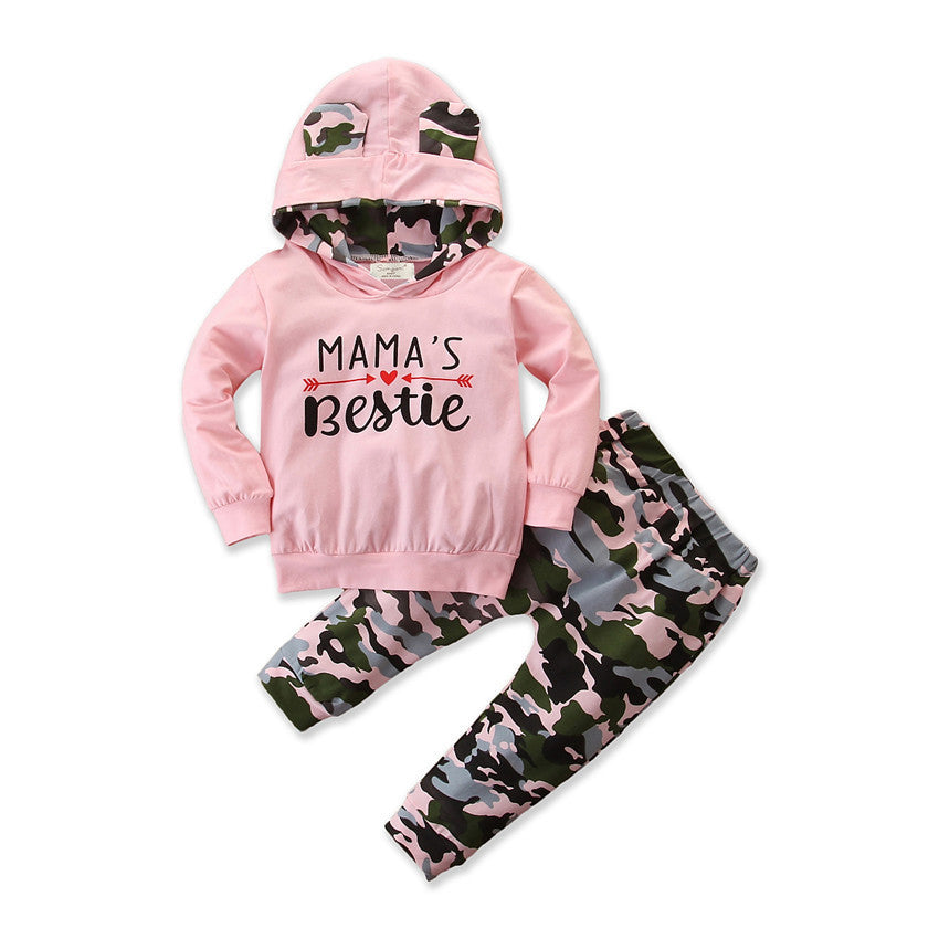 Girls Spring And Autumn Hooded Sweater Small Suit Ins Type Female Baby Camouflage 2 Piece Set - KuzuSHOP