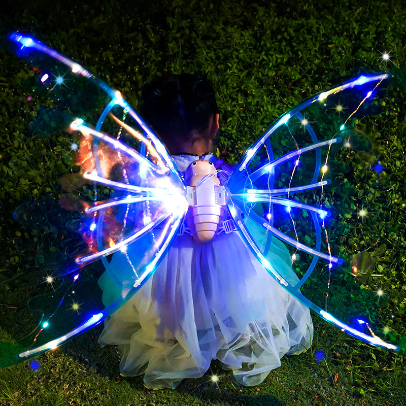 Girls Electrical Butterfly Wings With Lights Glowing Shiny Dress Up Moving Fairy Wings For Birthday Wedding Christmas Halloween - KuzuSHOP