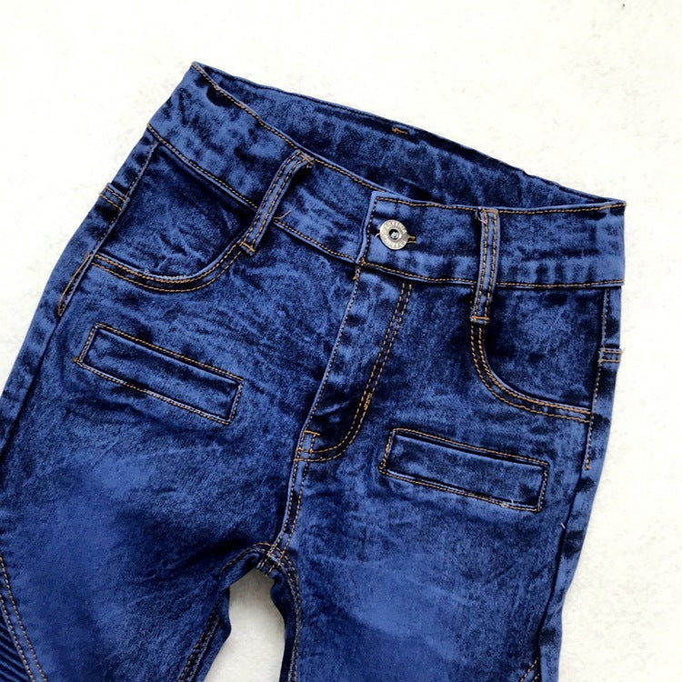 Crinkled Stretch Slim Fit Kids Trousers - KuzuSHOP