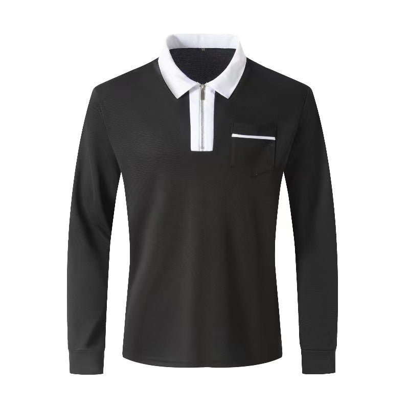 2024 Autumn Mens Long Sleeve Zipper Polo Shirts Casual Lapel Collar Zip Up Henley Shirts Cotton Sports Golf Tennis T-Shirts With Pockets - KuzuSHOP