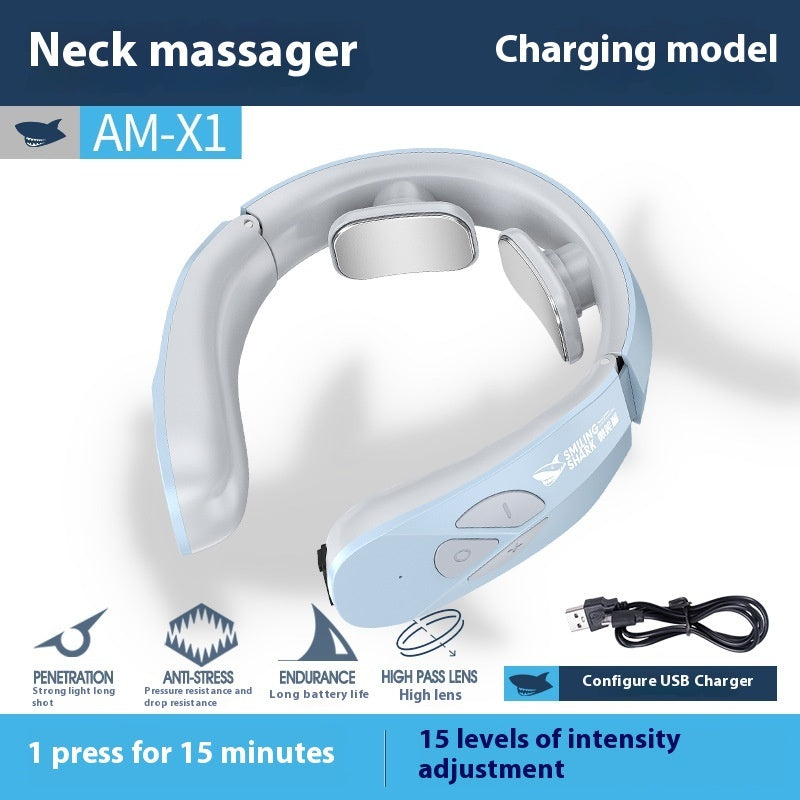 Electric Neck Massager EMS Pulse Rechargeable USB Cervical Traction Therapy Massage Stimulator Pain Relief Heating Function - KuzuSHOP