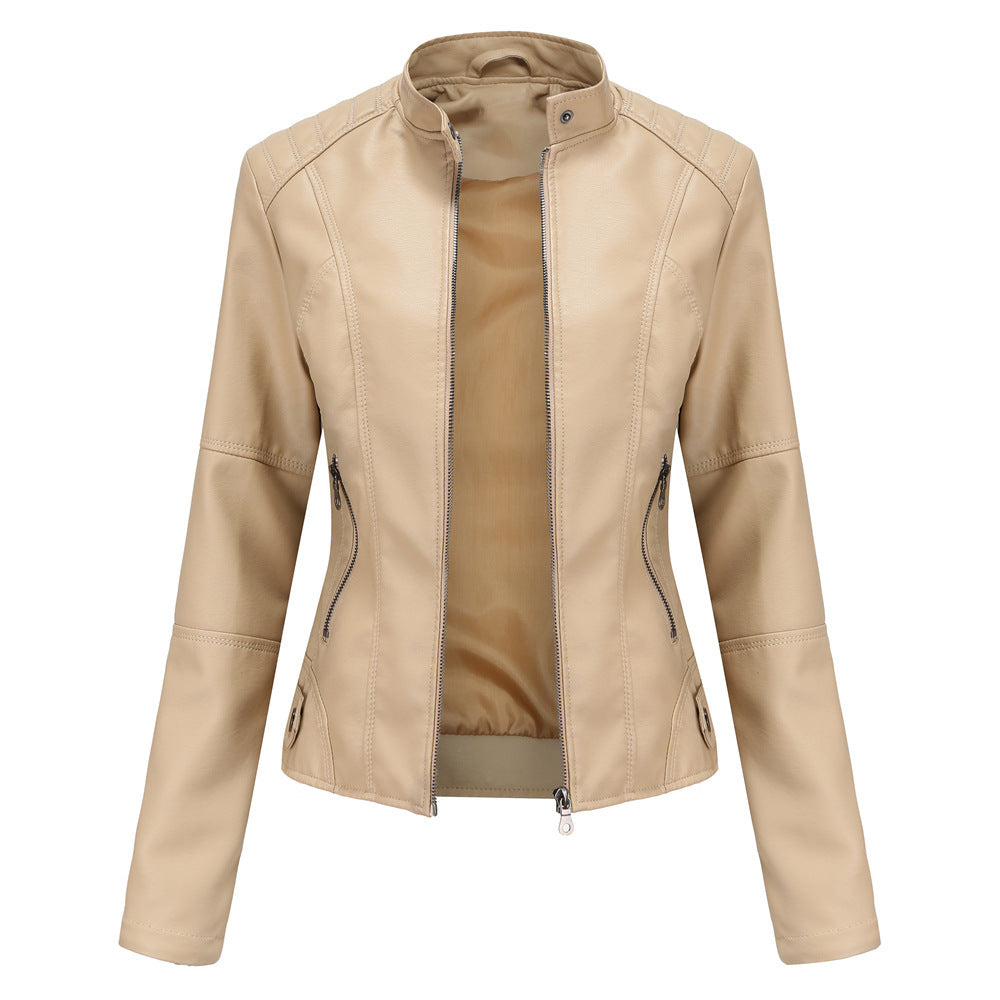 Biker Oversized Stand Collar Leather Jacket - KuzuSHOP