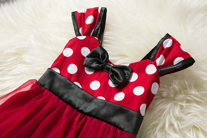 Sleeveless Vest Polka Dot Bow Princess Dress - KuzuSHOP