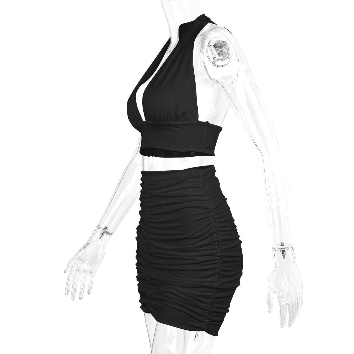 2pcs Dress Suits For Women Halter Lace-up Hip Top And Pleated Hip-covering Skirt - KuzuSHOP