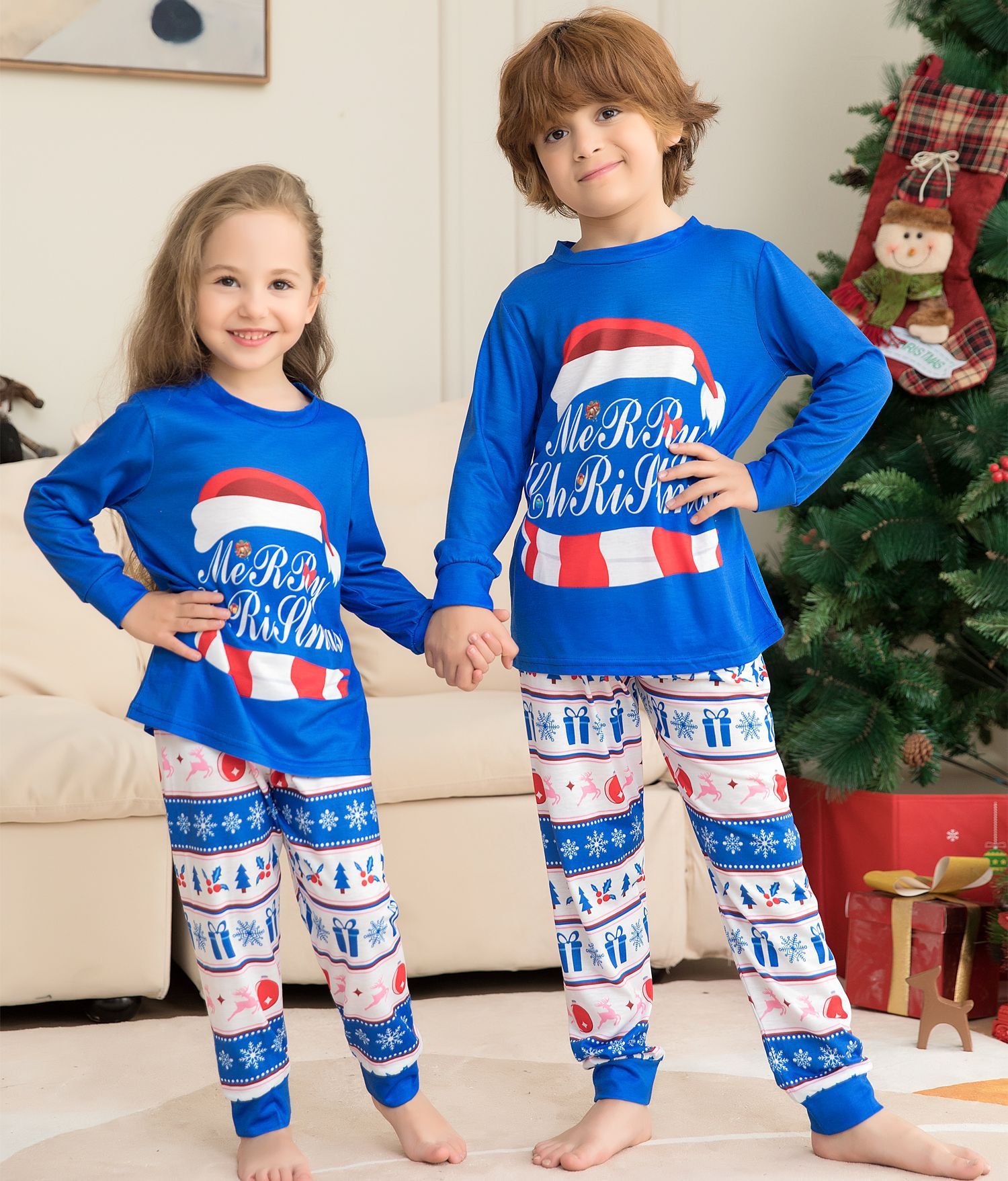 Matching Family Pajamas Sets Christmas PJ's Letter Print Top And Plaid Pants Jammies Sleepwear - KuzuSHOP