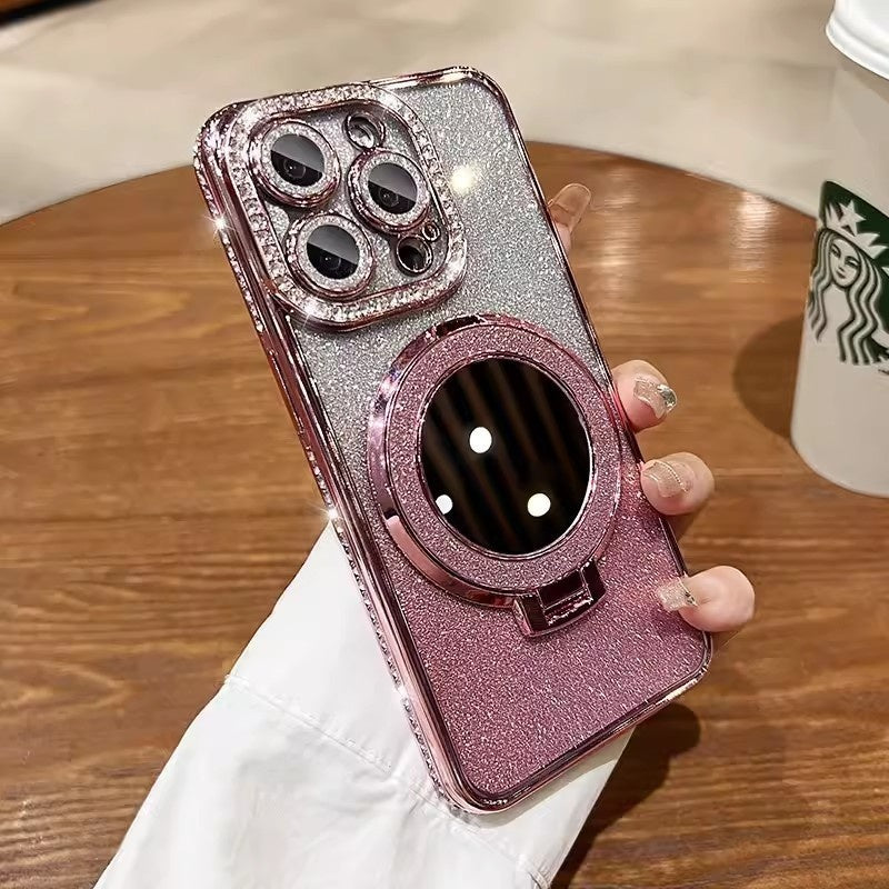 Makeup Mirror Bracket Phone Case Glitter Protective Cover - KuzuSHOP