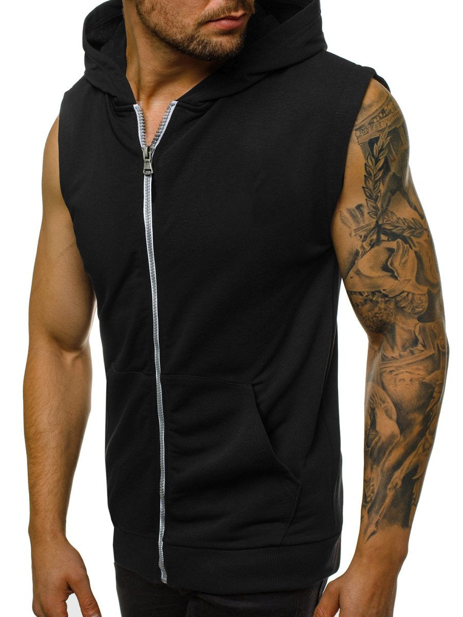 Zipped sweater with sleeveless hooded sport & casual cardigan
