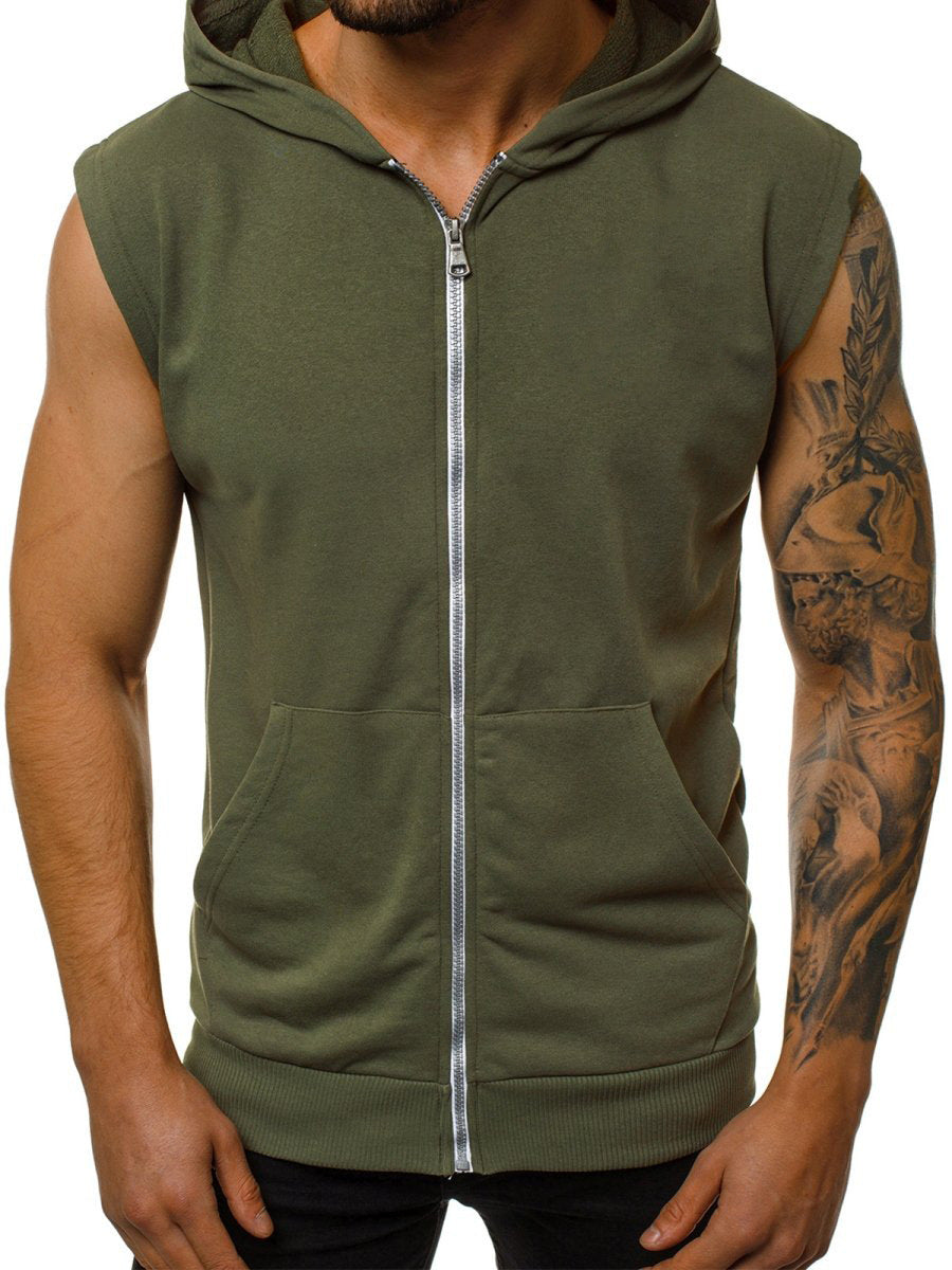Zipped sweater with sleeveless hooded sport & casual cardigan - KuzuSHOP