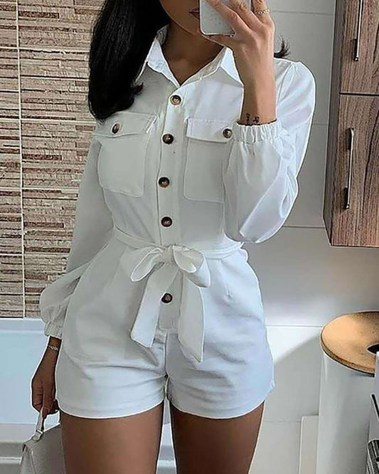 White woven casual jumpsuit - KuzuSHOP