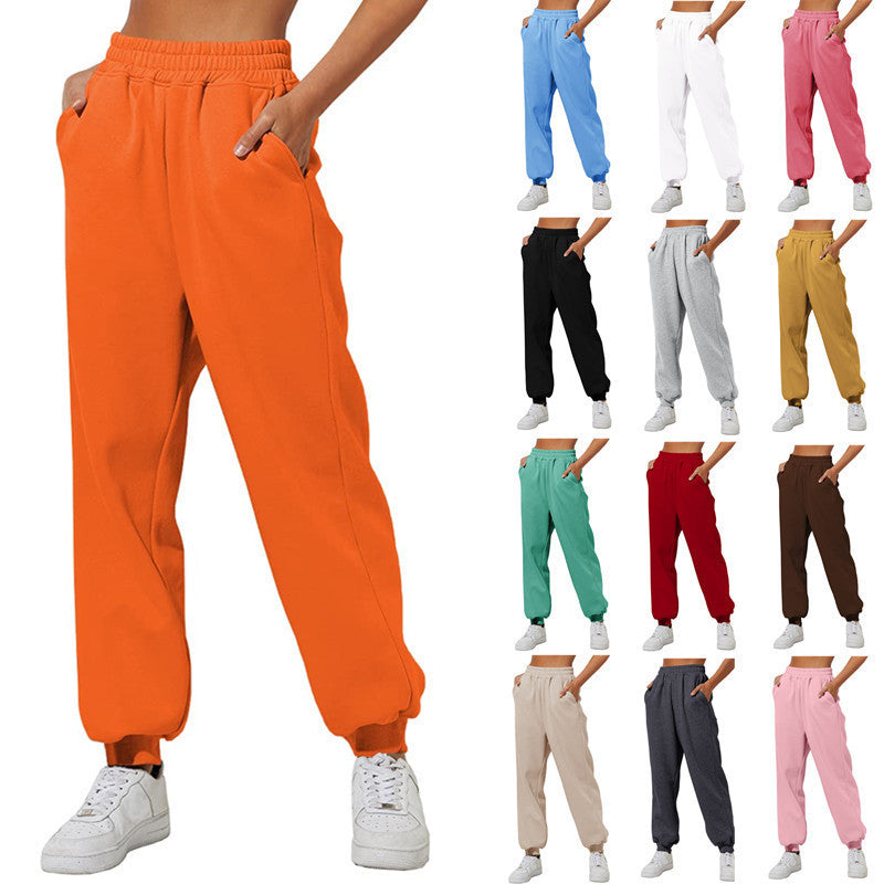 Women's Trousers With Pockets High Waist Loose Jogging Sports Pants Comfortable Casual Sweatshirt Pants - KuzuSHOP