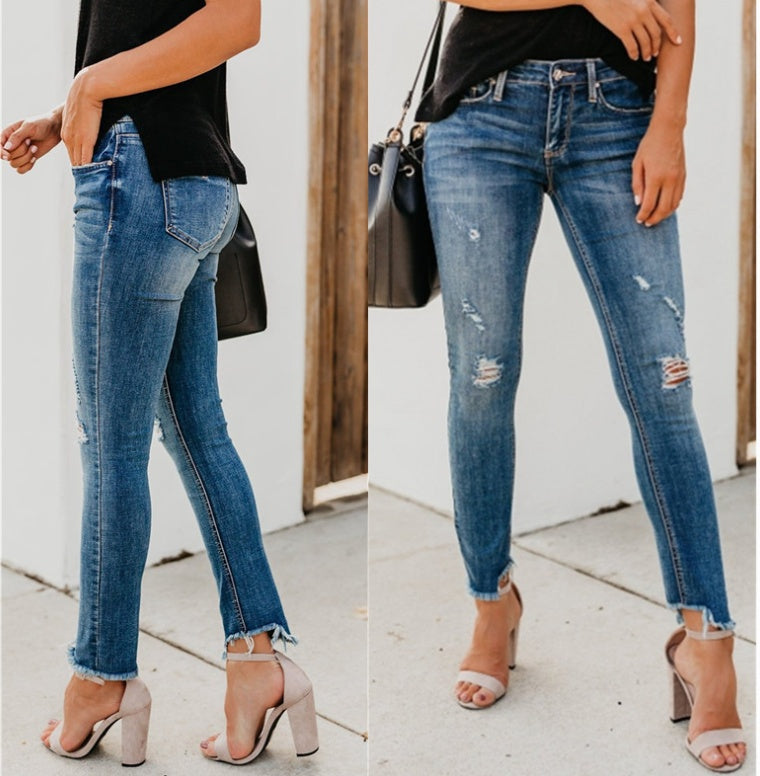 Newest Hot Women Stretch Ripped Distressed Skinny High Waist Denim Pants Shredded Jeans Trousers - KuzuSHOP