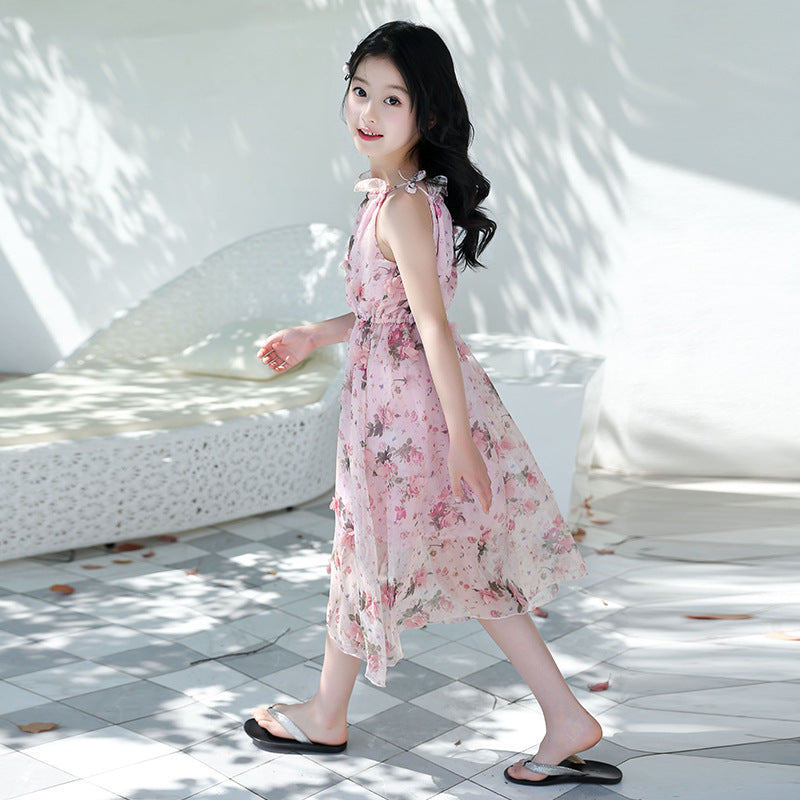 Girls dress floral suspenders skirt - KuzuSHOP