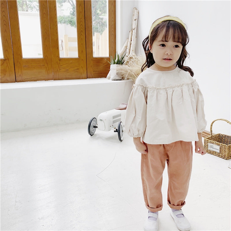 Girls' Korean Long Sleeve Doll Shirt - KuzuSHOP