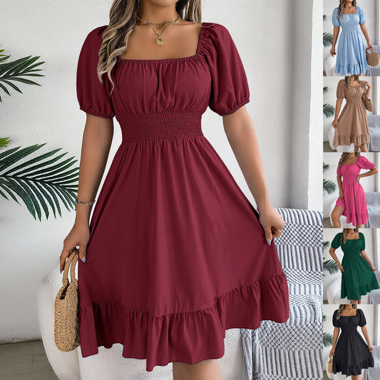 Casual Short-sleeved Ruffled A-line Skirt - KuzuSHOP