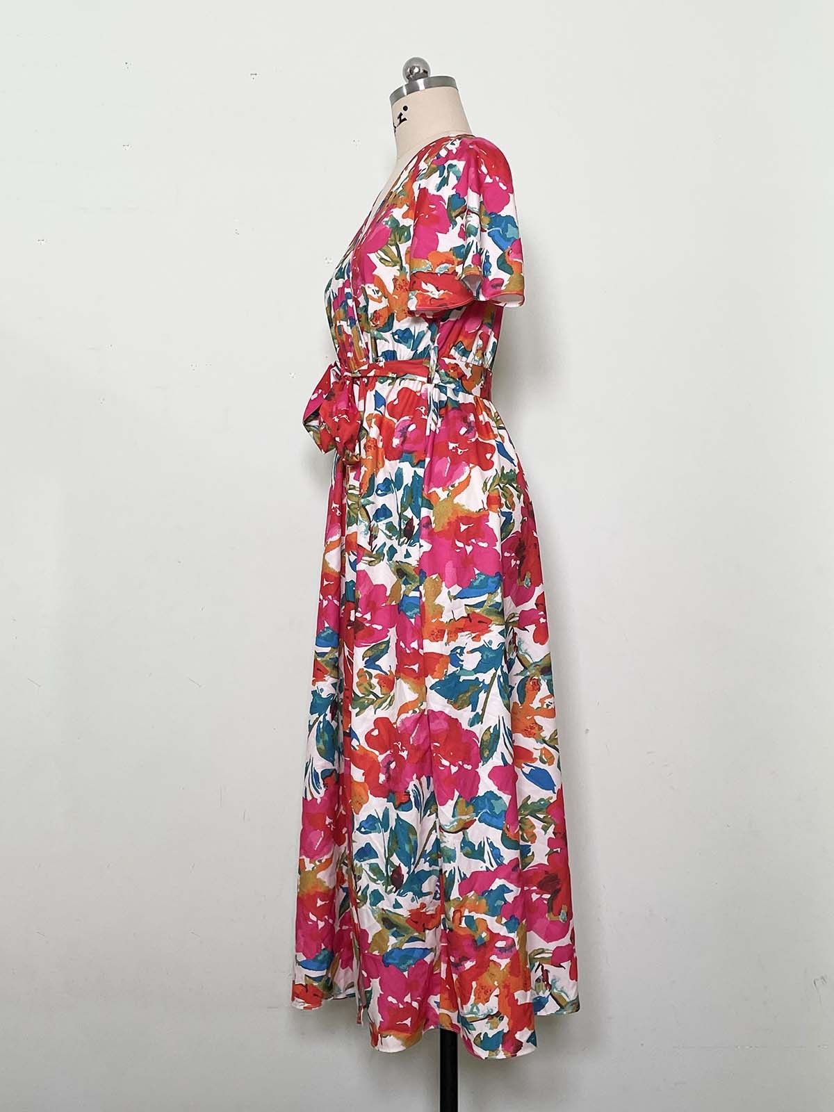 Summer Floral Print Slit Midi Dress - KuzuSHOP