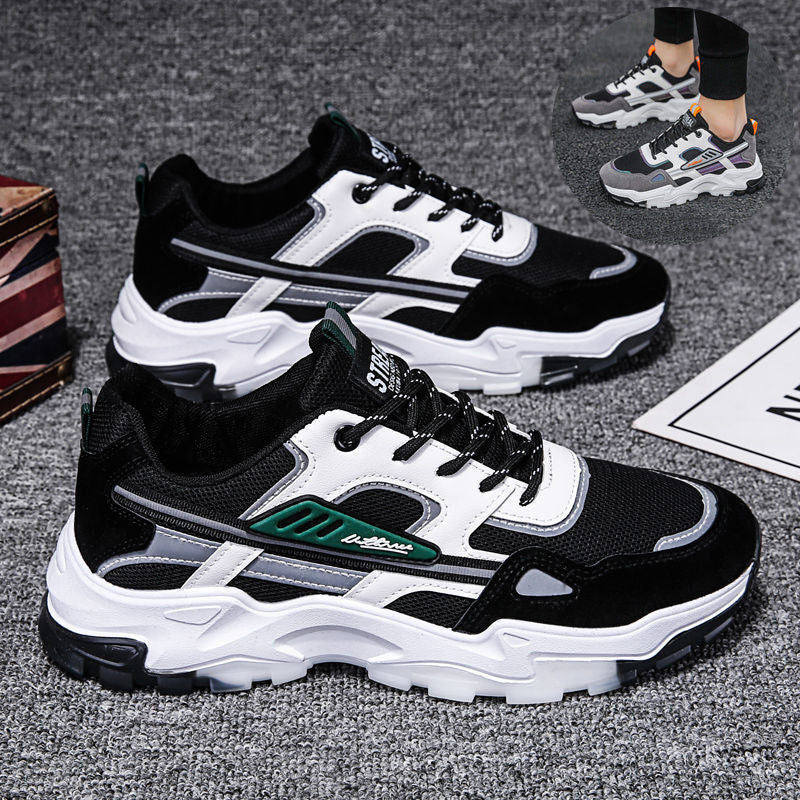 Black White Lace-up Sneakers Men Outdoor Breathable Csual Mesh Shoes Lightweight Running Sports Shoes - KuzuSHOP