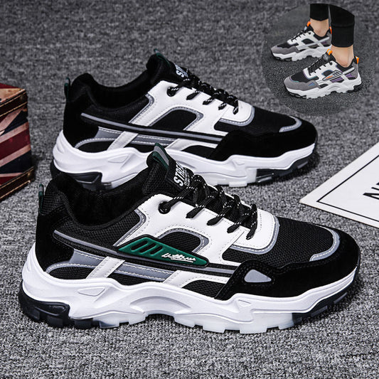 Black White Lace-up Sneakers Men Outdoor Breathable Csual Mesh Shoes Lightweight Running Sports Shoes - KuzuSHOP