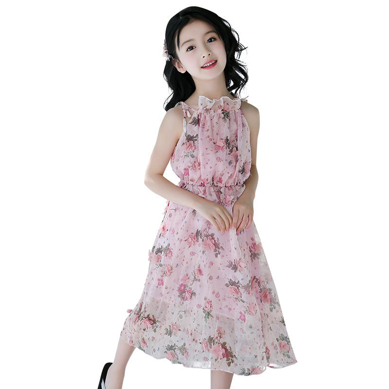 Girls dress floral suspenders skirt - KuzuSHOP