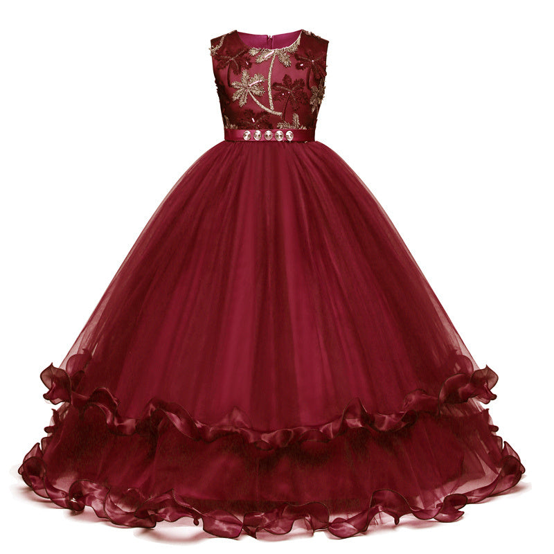 Children's trailing party dress lace skirt - KuzuSHOP