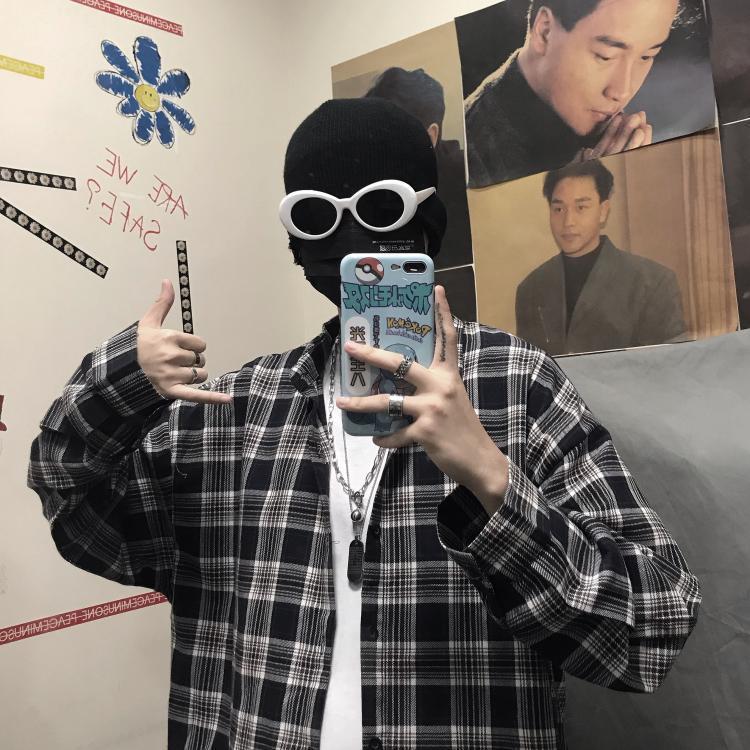 Vintage Plaid Long Sleeved Shirt Loose - KuzuSHOP
