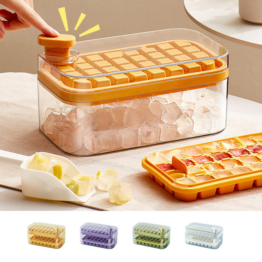 One-button Press Type Ice Mold Box Plastics Ice Cube Maker Ice Tray Mold With Storage Box With Lid Bar Kitchen Accessories - KuzuSHOP