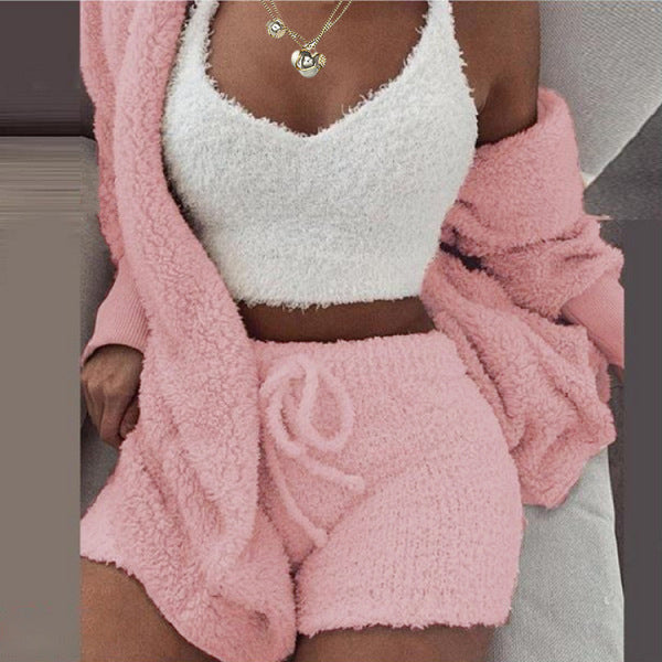 3 Pieces Of Fashionable Ladies Plush Home Clothes - KuzuSHOP