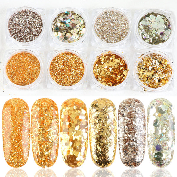 8 Box Mix Glitter Nail Art Powder Flakes Set - KuzuSHOP