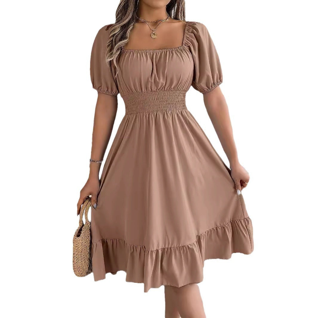 Casual Short-sleeved Ruffled A-line Skirt - KuzuSHOP