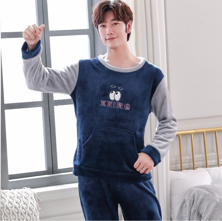 Coral Velvet Thickened Plus Velvet Cartoon Men's Pajamas - KuzuSHOP