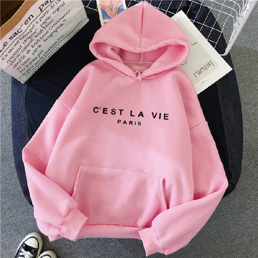 Loose Hooded Sweater Student Hoodie With Letter Print Sports Tops - KuzuSHOP