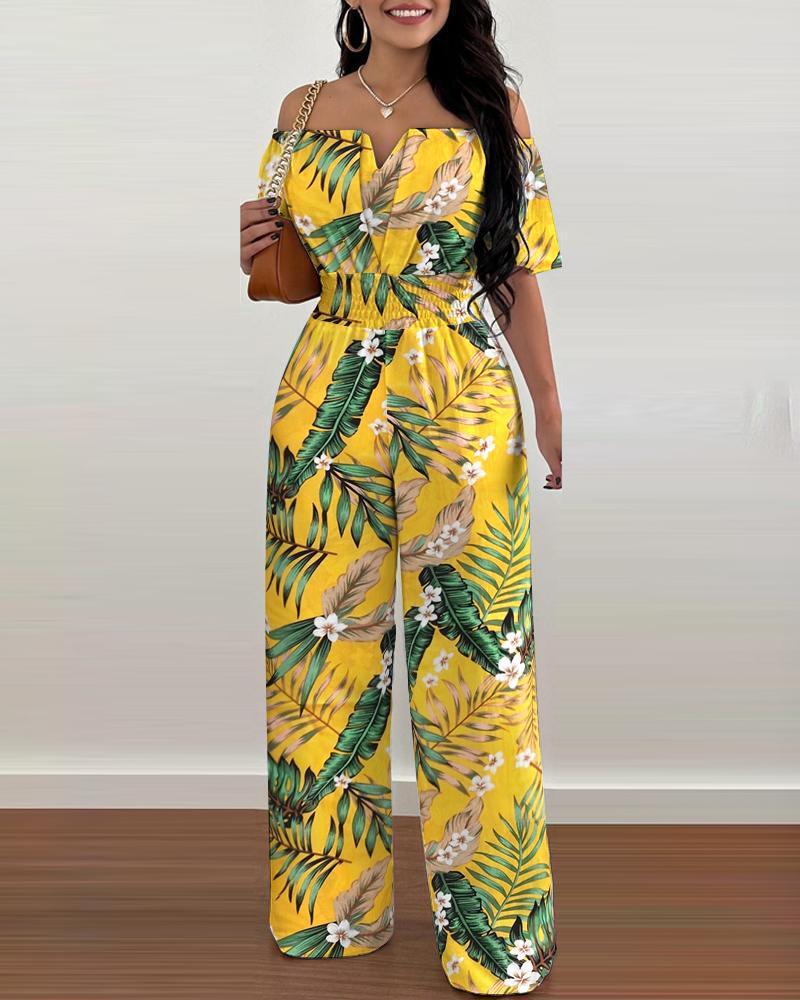 Women's Off-neck Waist Trimming Loose Straight Jumpsuit - KuzuSHOP