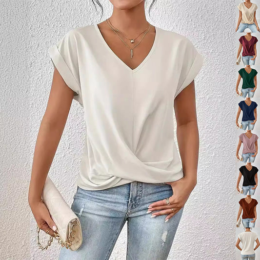 Fashion Short-sleeve T-shirt Summer Casual Irregular Knot Top For Women - KuzuSHOP