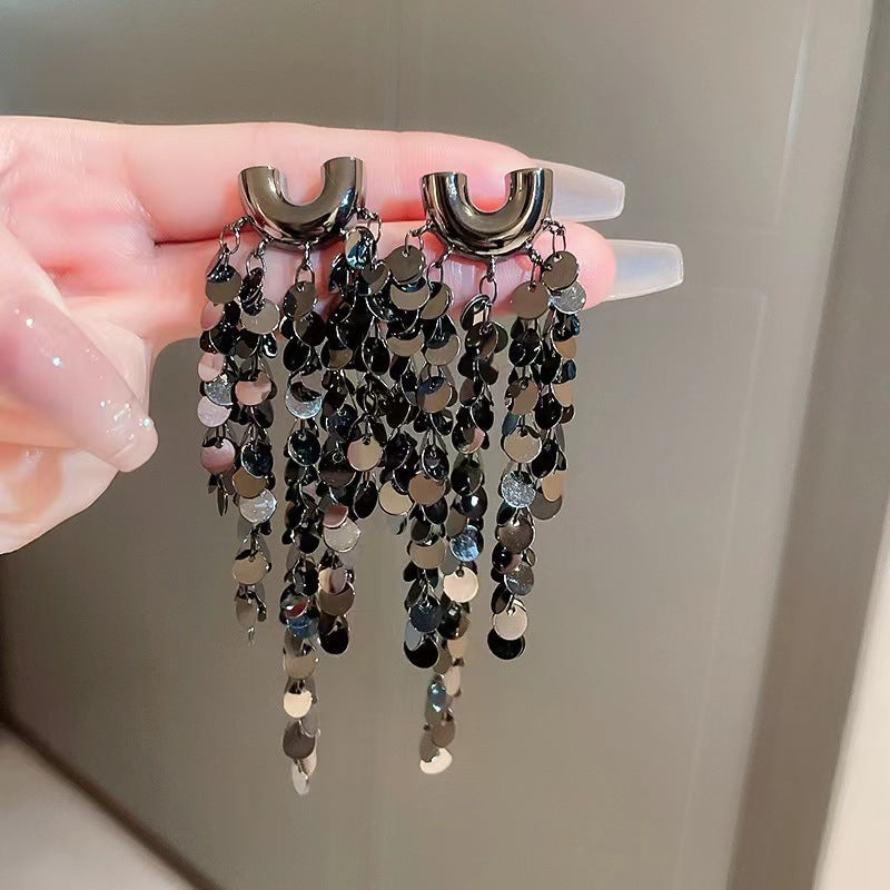 Exaggerated Sequined Tassel Earrings Women's Design Fashion - KuzuSHOP