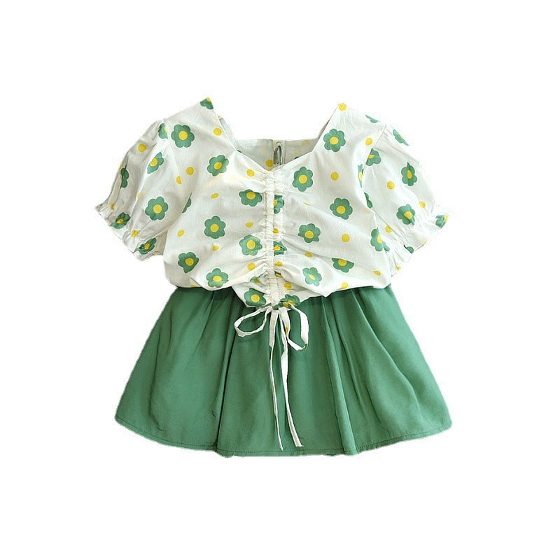 Girls' Western Style Printed Drawstring Simple Skirt Outfit - KuzuSHOP