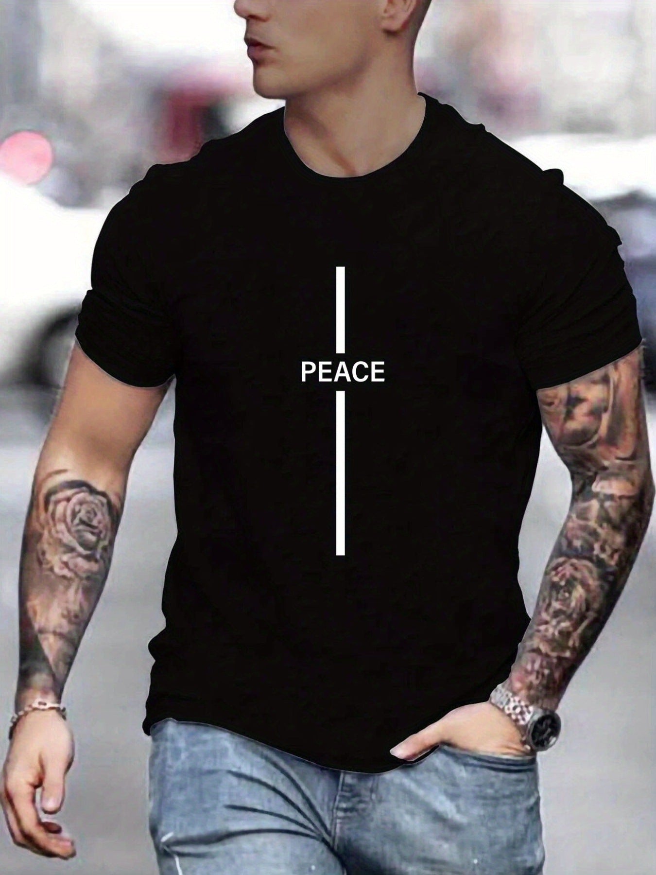 T Shirt With Peace Print Short - KuzuSHOP