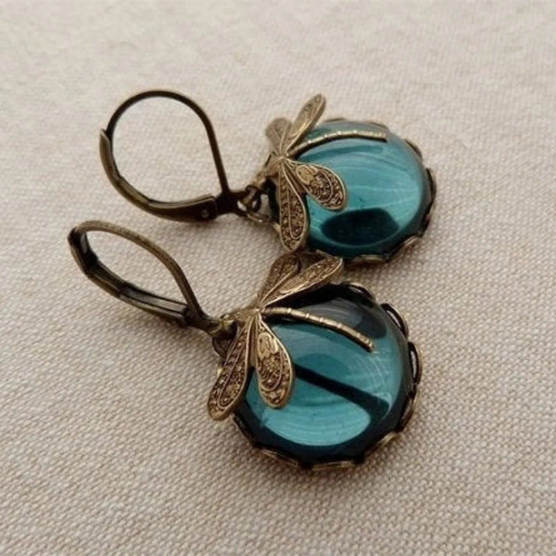 Fashion Jewelry Women's Earrings Hanging Vintage Dragonfly Pendant Earring Boho Chakra Blue Moonstone Drop Earrings For Women Wedding Charm Ethnic Jewellery - KuzuSHOP