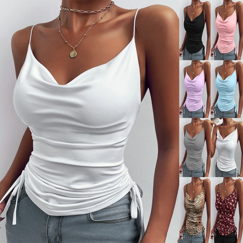 Spaghetti Strap Tops V-neck Camisole Shirts Women Summer Clothes - KuzuSHOP