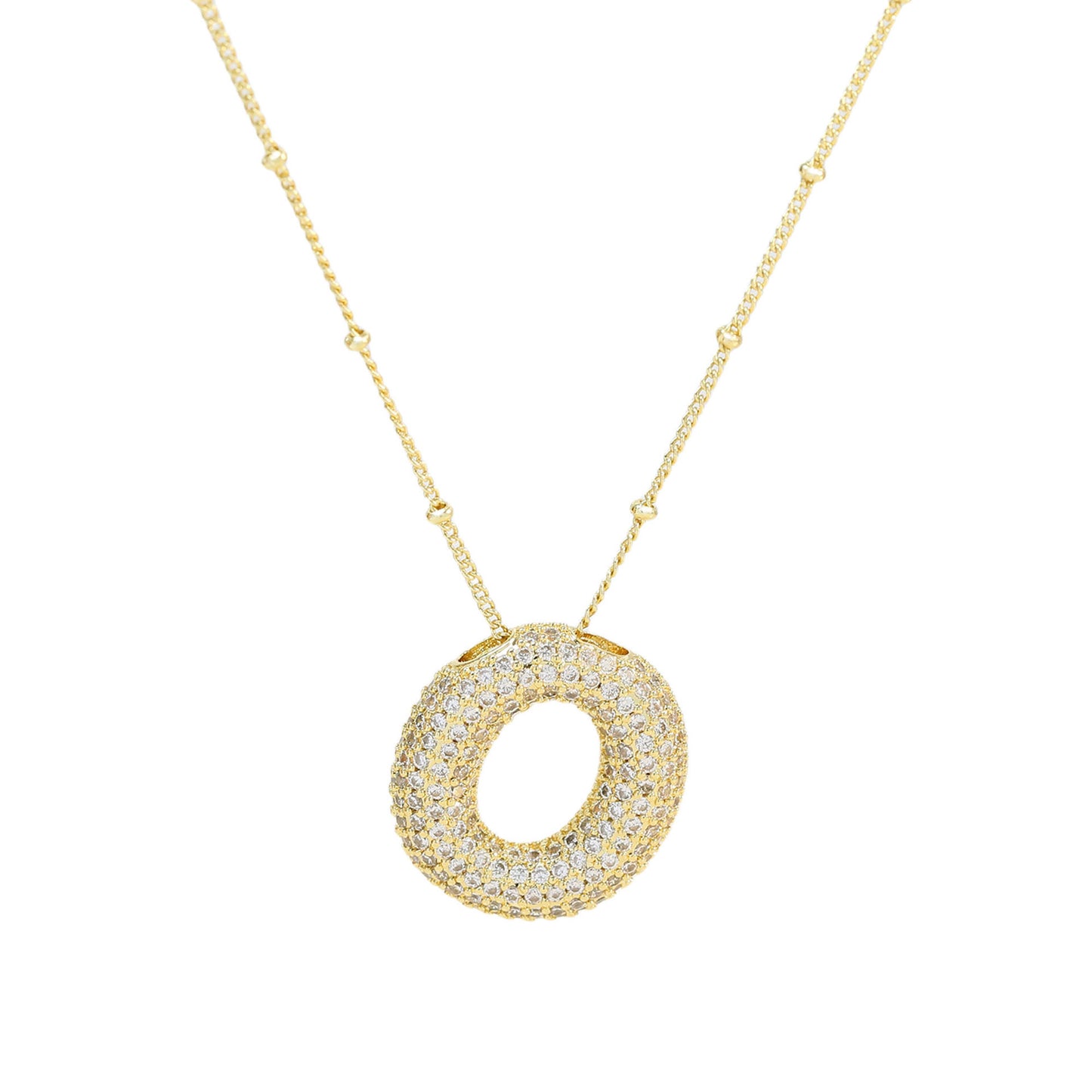 Brass Zircon Bubble Balloon Letter Pendant Necklace For Women - KuzuSHOP